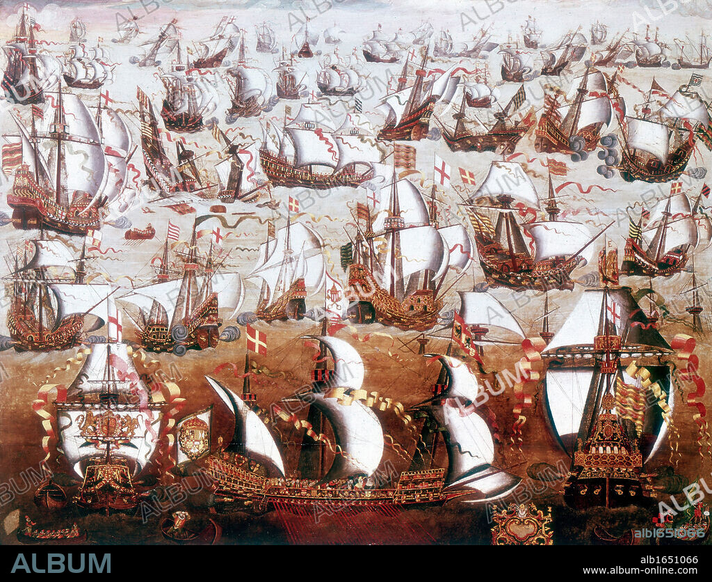 The Spanish Armada which threatened England in July 1588. Painting in the collection of the National Maritime Museum, Greenwich, England.