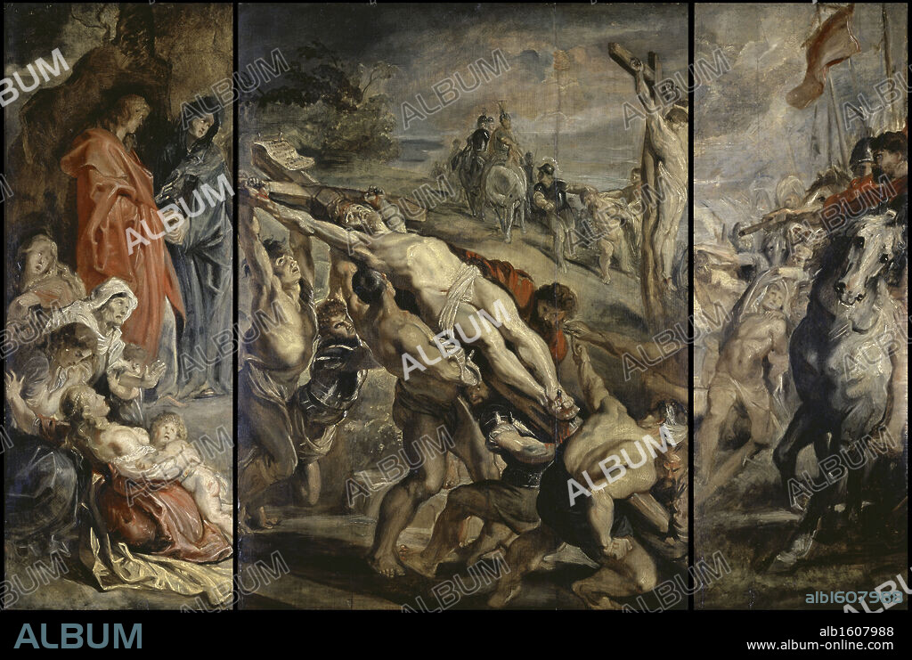 The Raising of the Cross  17th C.  Peter Paul Rubens (1577-1640/Flemish)  Three Panel Triptych  Musee du Louvre, Paris, France.