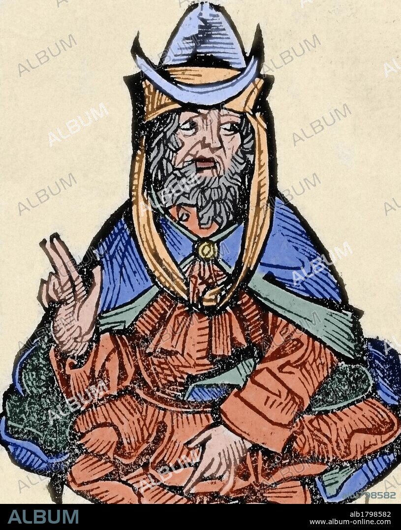 ONIAS III (m. h. 172 aC). Sumo Sacerdote judío. Hijo y sucesor de Simón II. Grabado coloreado.