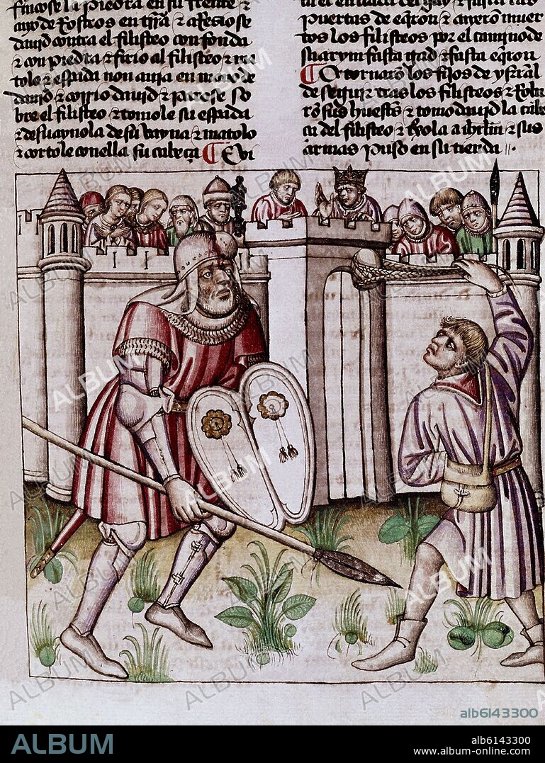 BIBLIA 113 - DAVID MATA A GOLIAT-S XV-ESCUELA DE TOLEDO-HACIA 1434.