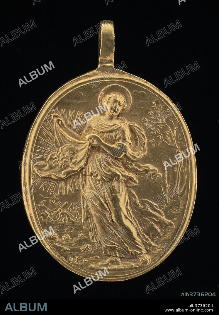 GIOVANNI HAMERANI. Saint Veronica [obverse]. Dated: c. 1675. Dimensions: overall (oval): 4.9 x 3.3 cm (1 15/16 x 1 5/16 in.) gross weight: 25.88  gr. Medium: gilded bronze.