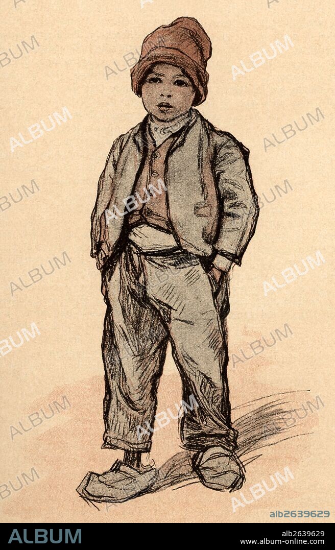 DIONISIO BAIXERAS VERDAGUER. Muchacho catalán. Dibujo del natural. Grabado de 1892.