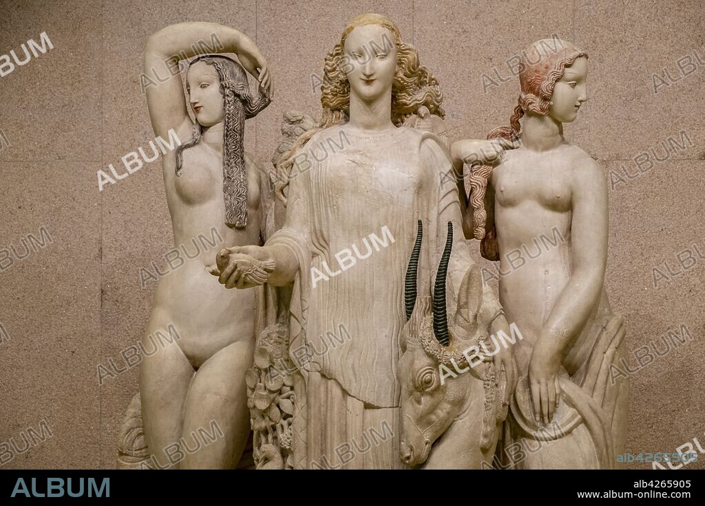 la Primavera, homenaje a Jean Goujon, Janniot, Roma 1919-1924, caliza, Fundación Calouste Gulbenkian, («Fundação Calouste Gulbenkian»), Lisboa, Portugal.