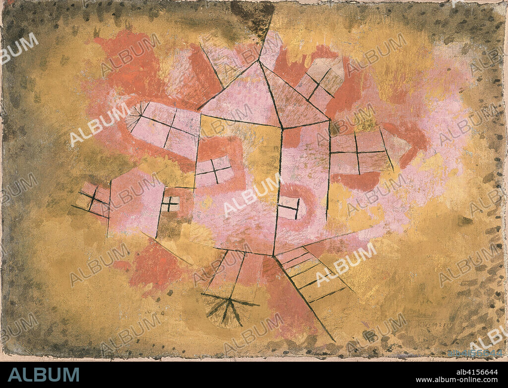 Paul Klee (Münchenbuchsee,  1879-Muralto, 1940). Revolving House, 1921, 183 (1921). Oil and pencil on cotton cheesecloth mounted on paper. 37.7 x 52.2 cm.