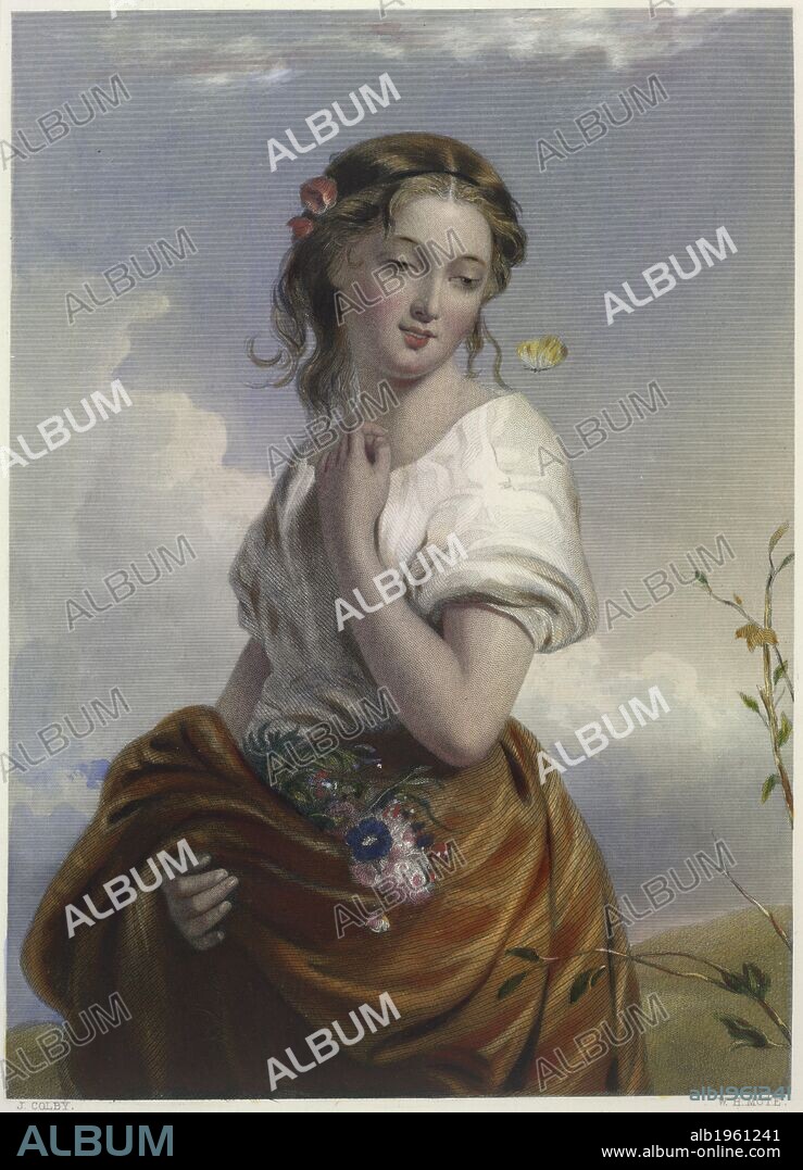 W. H MOTE und J COLBY. Lucy. A portrait. Illustration for one of the 'Lucy' poems by William Wordsworth. The Loves of the Poets; or, portraits of ideal beauty. Twelve engravings, by the most eminent artists, engraved by W. H. Mote. London, 1858. Source: 11602.i.28,. Language: English.