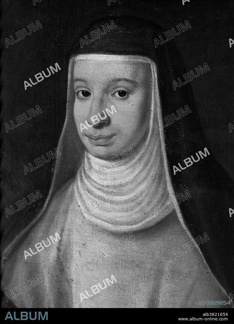 A nun, traditionally identified as Suor Maria Celeste (1600-1634), daughter of Galileo Galilei. Oil painting by an unidentified painter. Born Virginia Galileo, she was illegitimate and therefore became a nun at the age of 13 because she couldn't marry. For the rest of her life she regularly corresponded with her father, celebrating his achievements and expressing grief at his fate under the inquisition. In all, 124 of her letters survive. Color version: JA0066.
