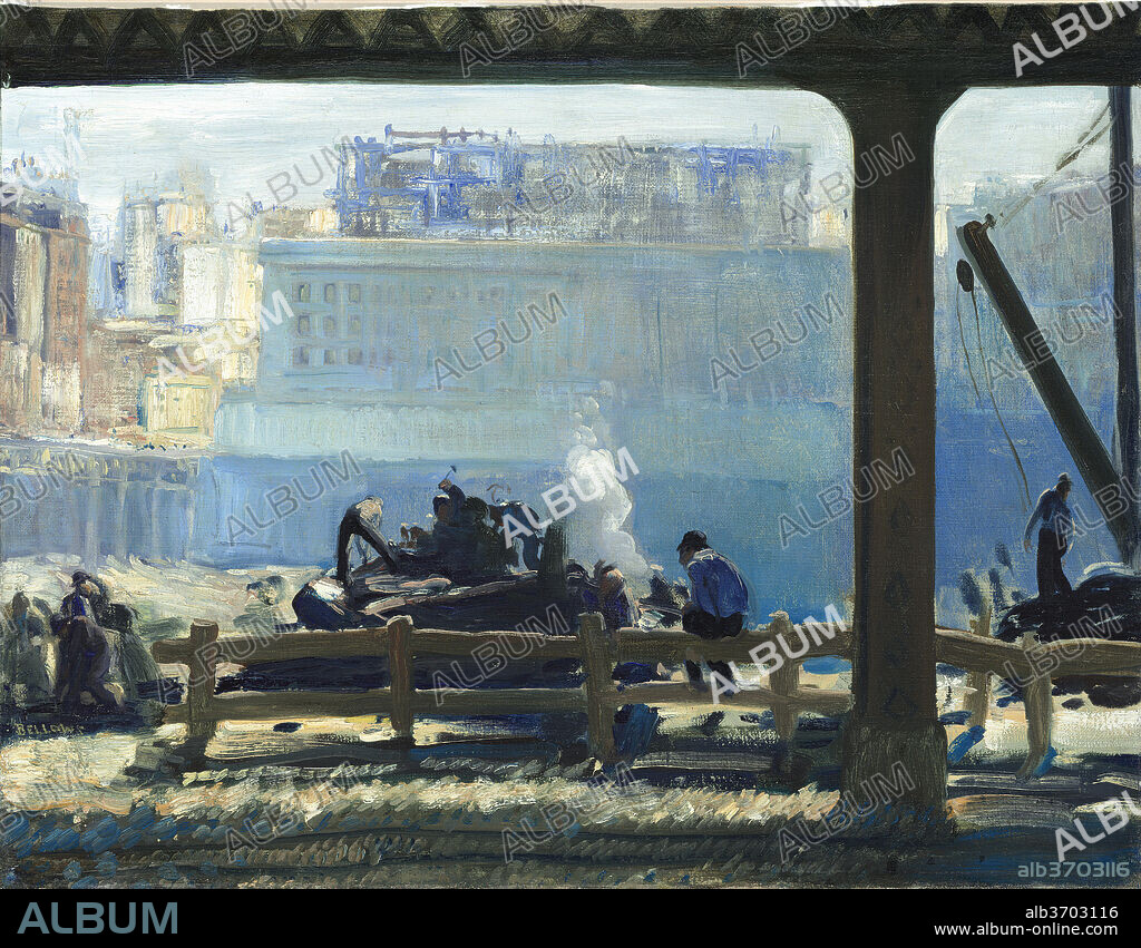 GEORGE BELLOWS. Blue Morning. Dated: 1909. Dimensions: overall: 86.3 x 111.7 cm (34 x 44 in.)  framed: 102.9 x 135.6 x 6 cm (40 1/2 x 53 3/8 x 2 3/8 in.). Medium: oil on canvas.