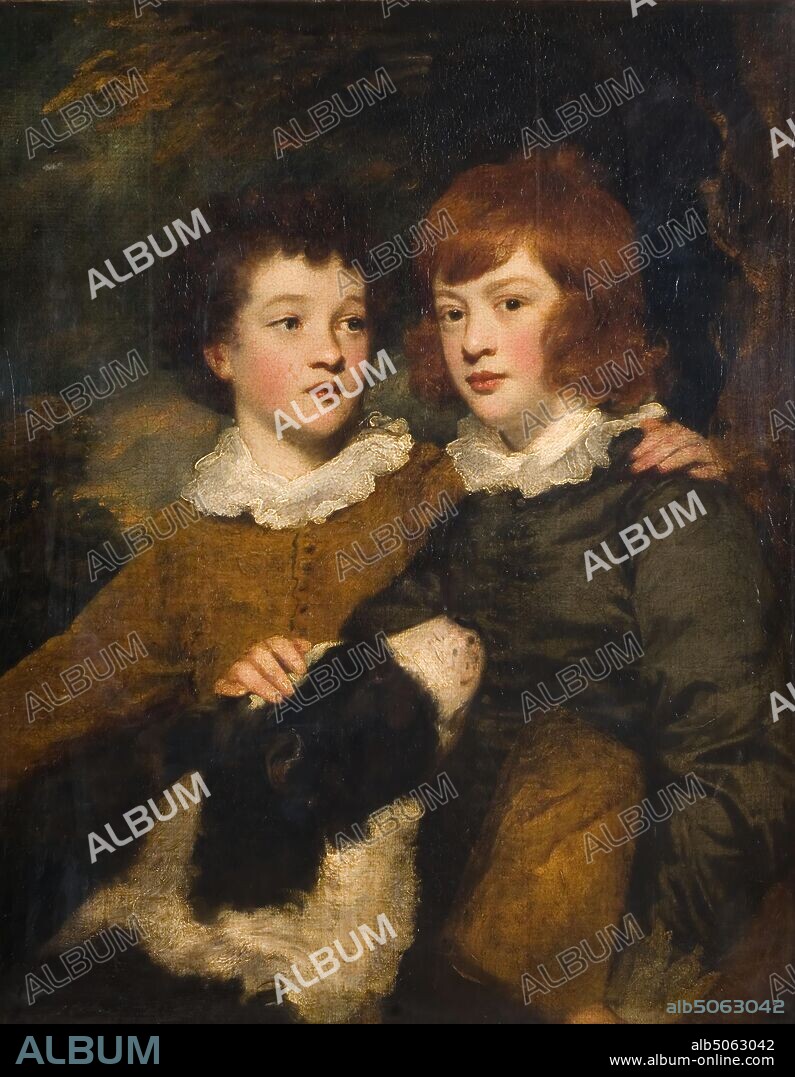 The Masters Gawler, 1778 By Sir Joshua Reynolds, Oil Painting, Portrait, Rococo, Boy, Animal, Dog, Collie.