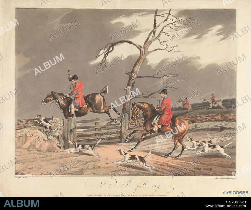 Set of Four - Fox-hunting: In Full Cry, Matthew Dubourg, ( and Clark ), active 17861838, British, after Henry Thomas Alken, 17851851, British, 1813, Aquatint, colored by hand, Sheet: 13 3/8 x 19 11/16in. (34 x 50cm).