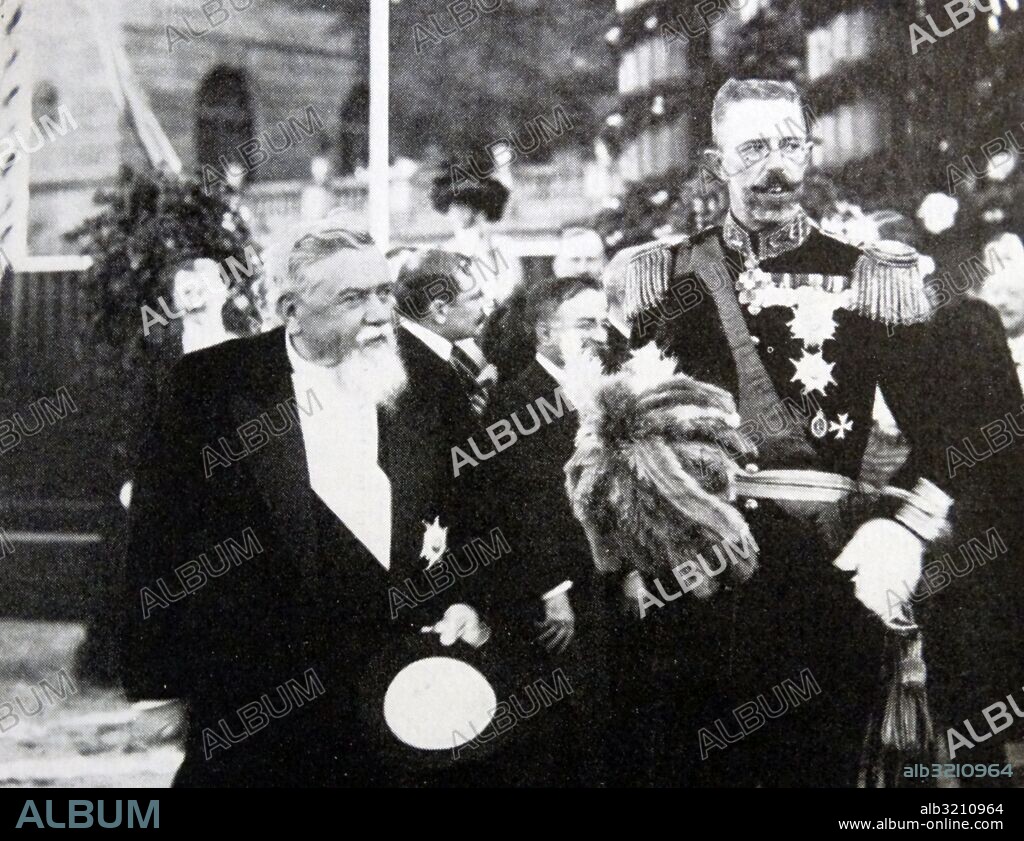 Photograph of President Clément Armand Fallières (1841-1931) French politician, president of the French republic, and King Gustaf V of Sweden (1858-1950) in Stockholm. Dated 20th Century.