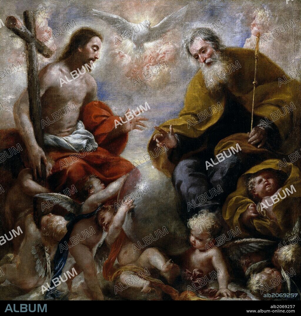 FRANCISCO LÓPEZ CARO. Francisco Caro (Atribuido a) / 'La Santísima Trinidad', Siglo XVII, Escuela Española, Óleo sobre Lienzo, 125,5 cm x 125,3 cm, P01315.