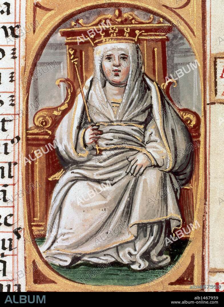 URRACA (1080-1126). Reina de Castilla-León (1109-1126). Esposa de Raimundo de Borgoña. Detalle de las "Genealogías de Reyes de España" (1526-1535). Biblioteca Nacional. Madrid. España.
