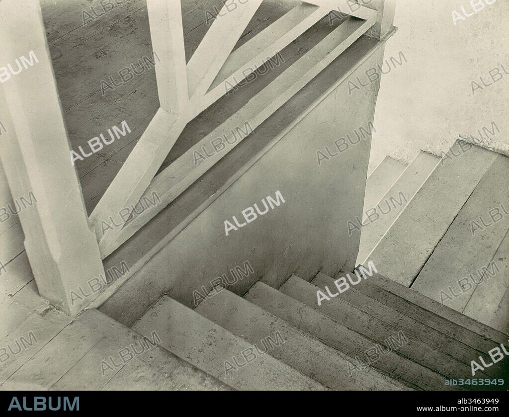 Stairs, Mexico City, 1924–26, Gelatin silver print, 18.4 x 23.9 cm (7 1/4 x 9 7/16 in.), Photographs, Tina Modotti (Italian, 1896–1942), From 1923 to 1926 Modotti and Edward Weston lived and worked together in Mexico City, operating a portrait studio to support their artistic endeavors. This brief period was characterized by an intensity of formal and technical exploration, as both sought to distill poetic essence from abstracted or fragmentary glimpses of the everyday.