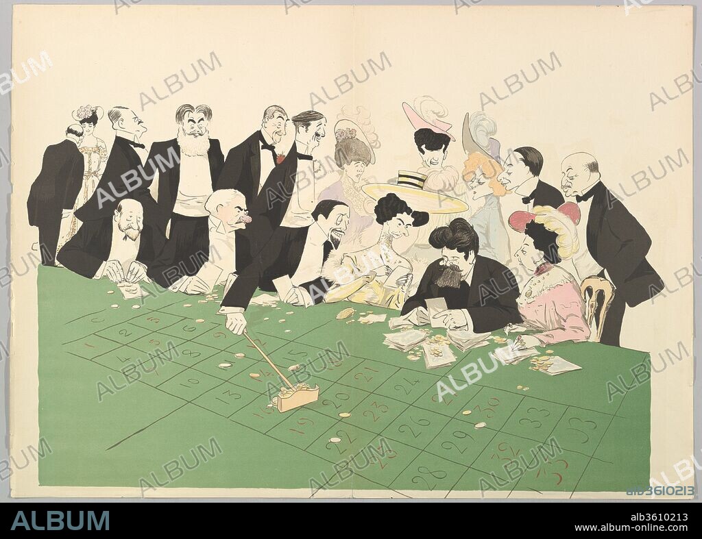 La Roulette, from Monte-Carlo, 2nd Serie. Artist: Georges Goursat [Sem] (French, Perigueux 1863-1934 Paris). Dimensions: sheet: 14 3/16 x 28 3/16 in. (36.1 x 71.6 cm). Date: ca. 1910.