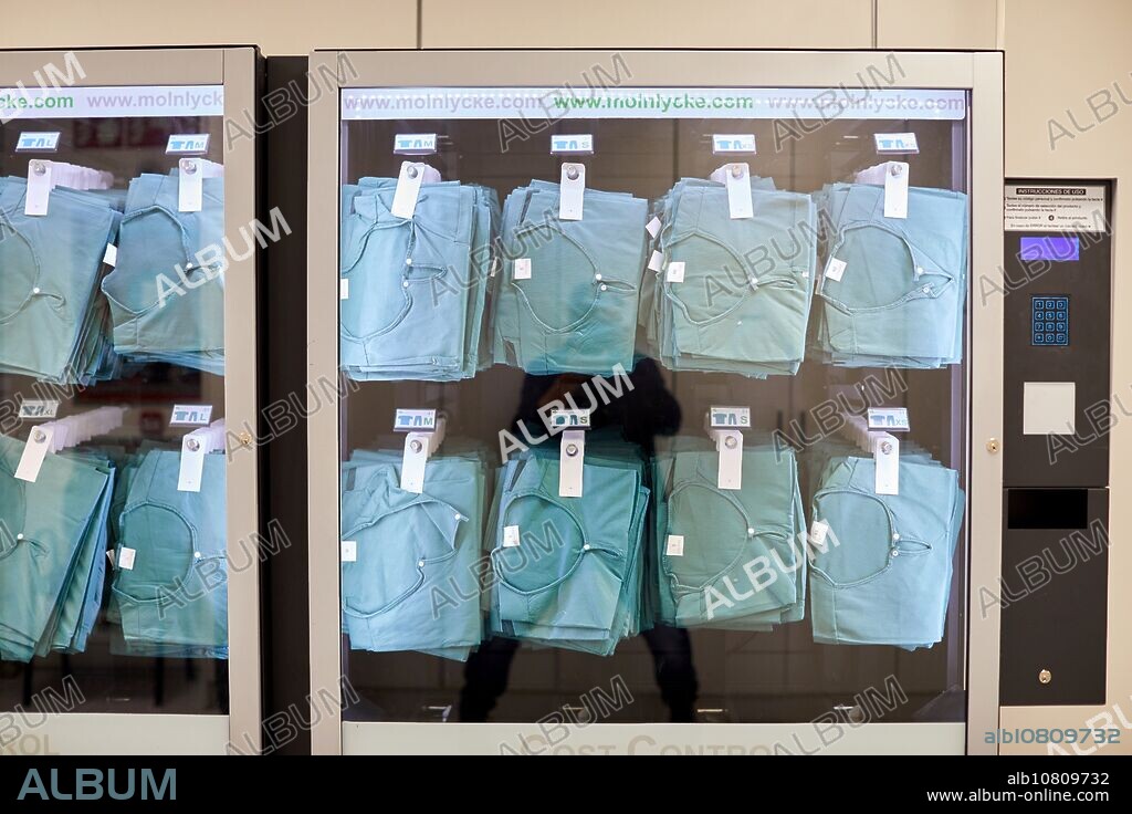 Dispensing machine for surgical clothes, Disposable surgical pajamas, vending machine, Hospital Donostia, San Sebastian, Gipuzkoa, Basque Country, Spain.