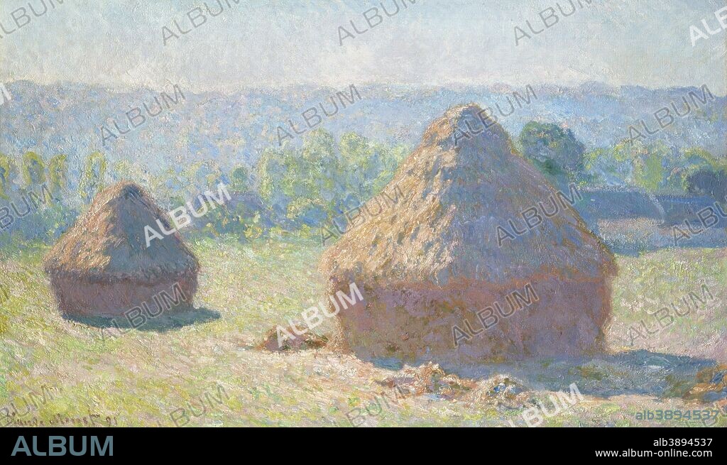 CLAUDE MONET. Haystacks, end of Summer Meules, fin de l'été. Date/Period: 1891. Painting. Oil on canvas. Height: 600 mm (23.62 in); Width: 1,000 mm (39.37 in).