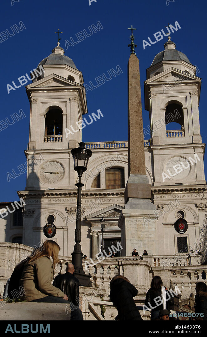 Italy. Rome. Obelisk in front of the Church of Santa Trinita dei Monti. Spanish steps.