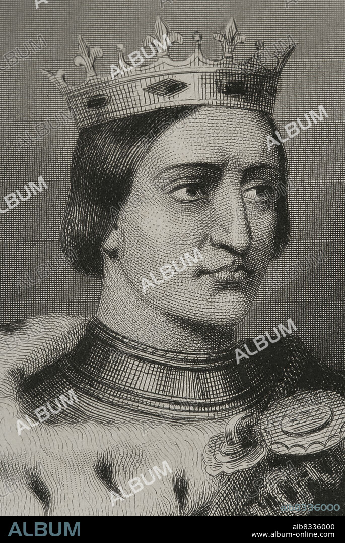 CHARLES GEOFFROY (1819-1882). FRENCH ENGRAVER.. Carlos I de Borgoña (1433-1477), llamado "el Audaz" o "el Temerario". Duque de Borgoña. Retrato. Grabado por Geoffroy. Detalle. Historia Universal, por César Cantú. Tomo VIII. 1858.