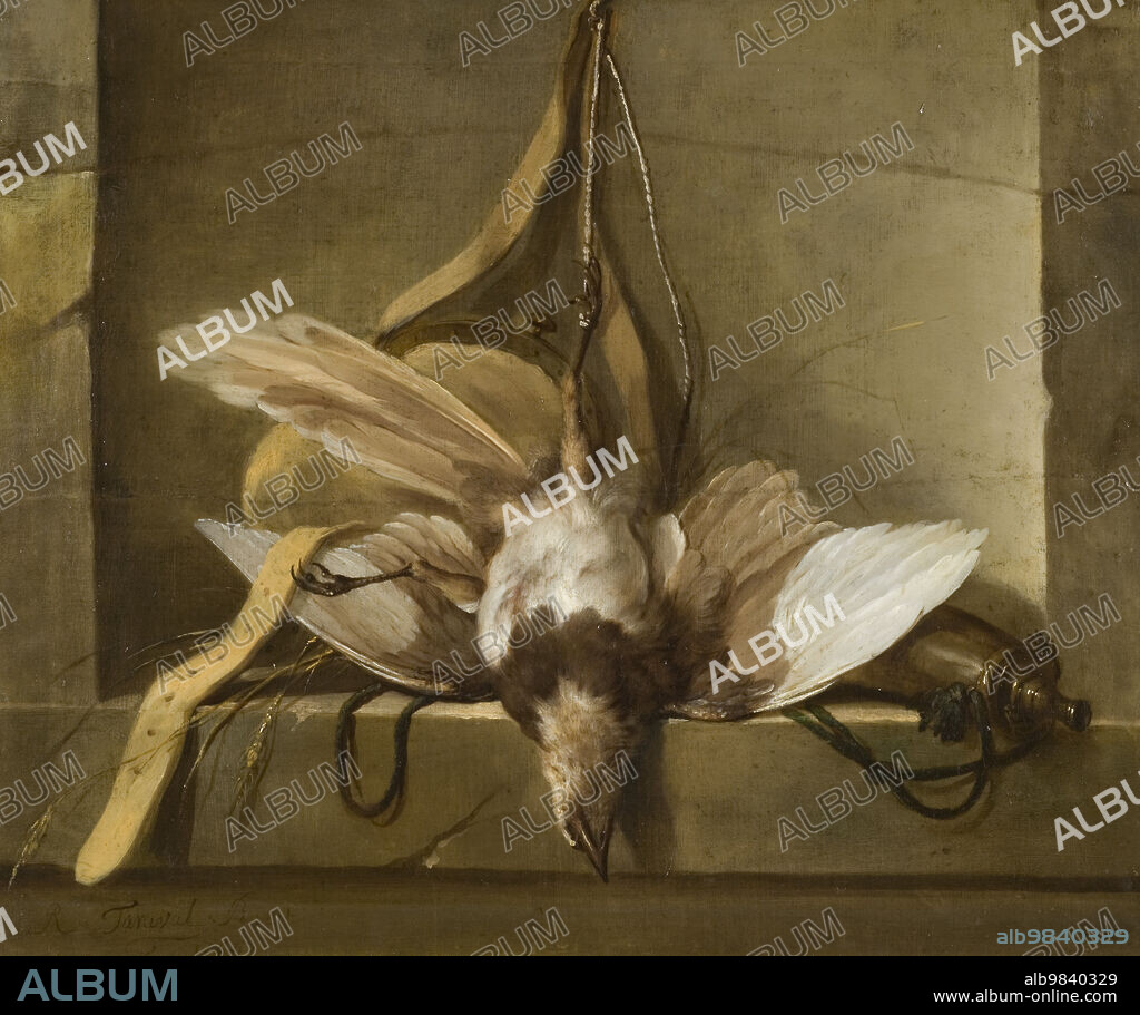 GUILLAUME-THOMAS TARAVAL. Still Life with a Dead Bird and Hunting Gear, 1744.