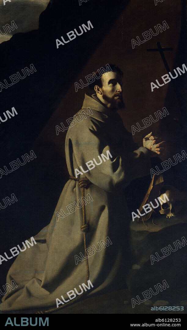 FRANCISCO DE ZURBARAN. Spanish school. Saint Francis Praying. San Francisco en oración. 190X110. Madrid, Our Lady of the Vega church.
