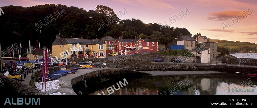 Marine Hotel at sunset, Glandore, County Cork, Munster, Republic of Ireland, Europe.
