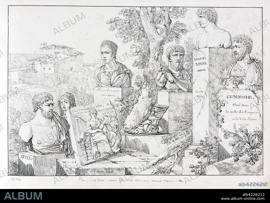JEAN-FRANçOIS THOMAS DE THOMON. 'Composition with Busts from the Villa Albani'. From the Album No 2 "Souveni d'Italie". 1785 - 1787. Dimensions: 26,4x38,2 cm.
