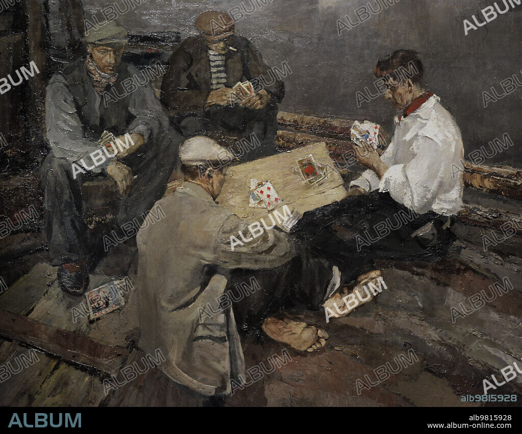 EDUARDS KALNINS. Edwards Kalnins (1904-1988). Latvian painter. Raftsmen, 1935. Oil on canvas, 149,5 x 185 cm. Detail. Latvian National Museum of Art. Riga. Latvia.