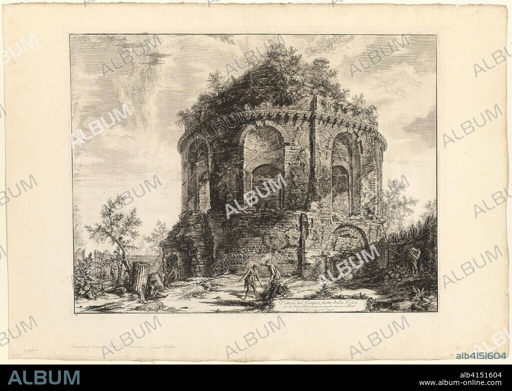 View of the So-Called Tempio della Tosse (Temple of the Cough) on the Via Tiburtina a mile from Tivoli, from Views of Rome. Giovanni Battista Piranesi; Italian, 1720-1778. Date: 1763. Dimensions: 440 x 577 mm (image); 445 x 584 mm (plate); 560 x 790 mm (sheet). Etching on heavy ivory laid paper. Origin: Italy.