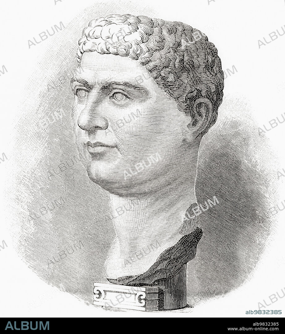 The death of Augustus. Caesar Augustus, 63 BC AD 14, aka Octavian. First Roman emperor. From Cassell's Illustrated Universal History, published 1883.