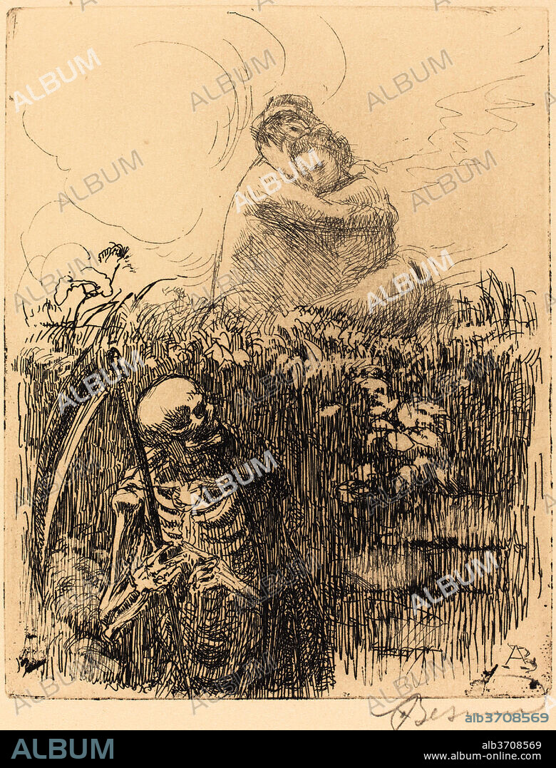 ALBERT BESNARD. On the Lookout (Aux aguets). Dated: 1900. Dimensions: plate: 14 x 11 cm (5 1/2 x 4 5/16 in.)  sheet: 45 x 32 cm (17 11/16 x 12 5/8 in.). Medium: etching in black on Van Gelder Zonen wove paper.