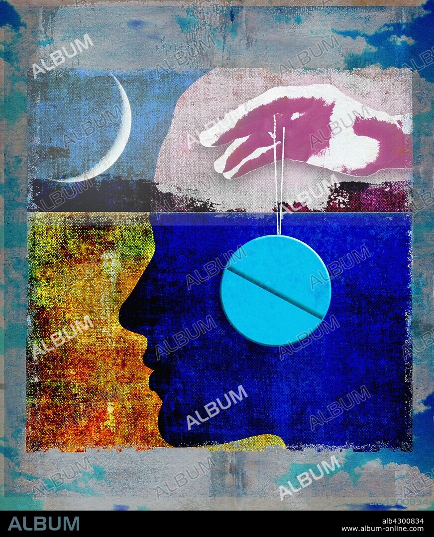 Sleeping pill as hypnosis pendulum inside of head.