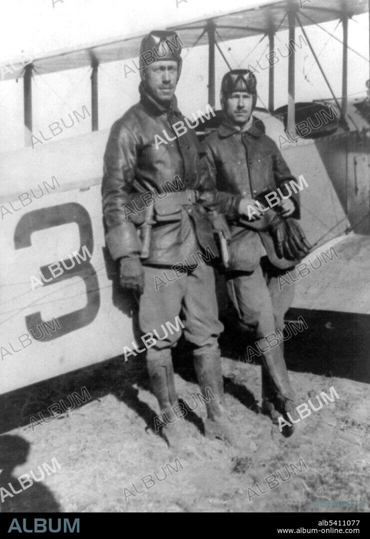 Entitled: "Edgar Staley Gorrell and Herbert Arthur Dargue standing alongside airplane at the Mexican front." Edgar Staley Gorrell (February 3, 1891 - March 5, 1945) was an American military officer, aviation pioneer, historian, manufacturing entrepreneur, and advocate for the airline industry. Herbert Arthur "Bert" Dargue (November 17, 1886 - December 12, 1941) was a career officer in the United States Army, reaching the rank of major general in the Army Air Forces. He was a pioneer military aviator and one of the first ten recipients of the Distinguished Flying Cross. The Pancho Villa Expedition was a military operation conducted by the US Army against the forces of Mexican revolutionary Pancho Villa from March 1916 - February 1917, during the Mexican Revolution of 1910-20. The objective of the expedition was the capture of Villa. Despite successfully locating and defeating the main body of Villa's command, responsible for the raid on Columbus, US forces were unable to achieve Wilson's stated main objective of preventing Villa's escape. No photographer credited, 1916.
