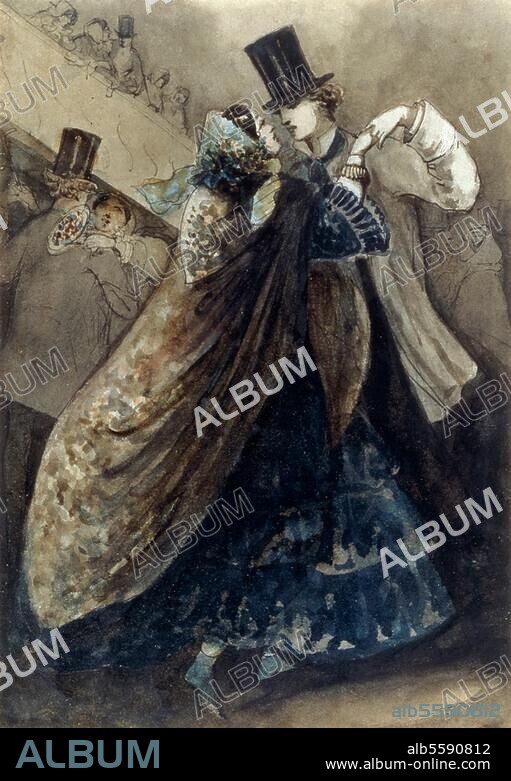 CONSTANTIN GUYS. Guys, Constantin-Ernest-Adolphe-Hyacinthe 1802-1892. "Le Bal à L'Opéra". Pen and ink, 28 × 19.8cm. No date. Monaco, Sotheby's. Lot 126, 2/07/93.