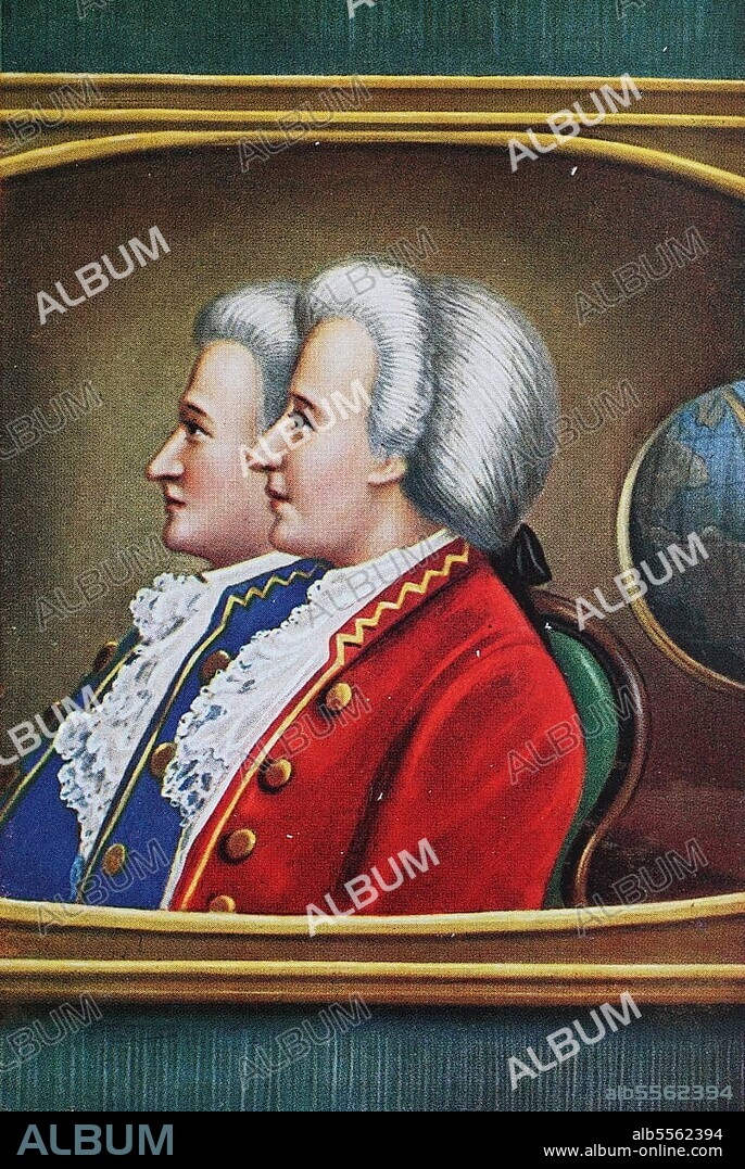 Joseph-Michel Montgolfier (1740-1810) und Jacques-Etienne Montgolfier (1745–1799) waren Papierhersteller aus Annonay in der Ardèche, Frankreich. Sie waren als Erfinder des Heißluftballons im Montgolfière-Stil bekannt, History, digitale Reproduktion einer Originalvorlage aus dem 19. Jahrhundert.