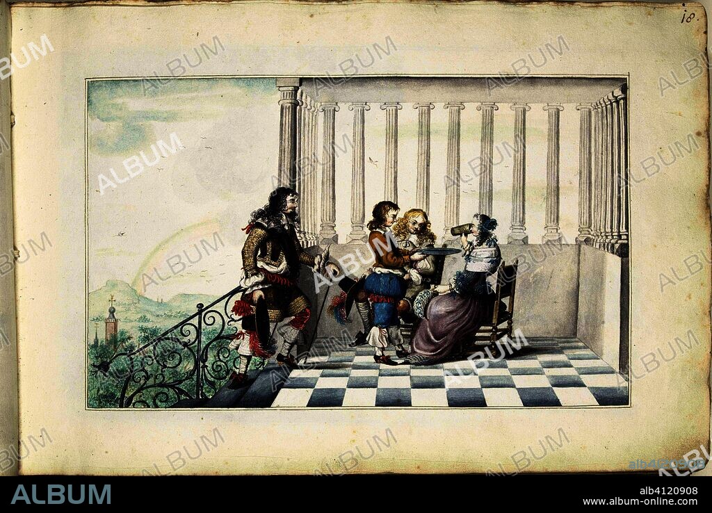 Company on a terrace. Draughtsman: Gesina ter Borch (signed by artist). Dating: 1660 - 1661. Place: Zwolle. Measurements: h 243 mm × w 360 mm.