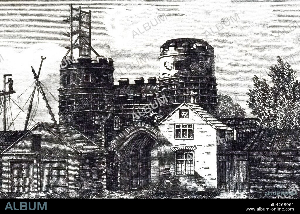 An engraving depicting the Shutter Telegraph devised by Lord George Murray in 1795 and adopted by the Admiralty for swift long-range communication. Dated 19th century.