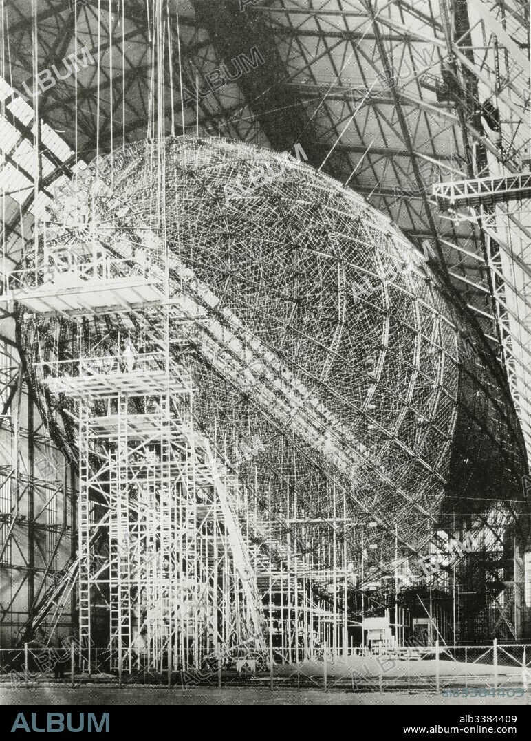 Under construction, the Zeppelin LZ 129 Hindenburg framework.