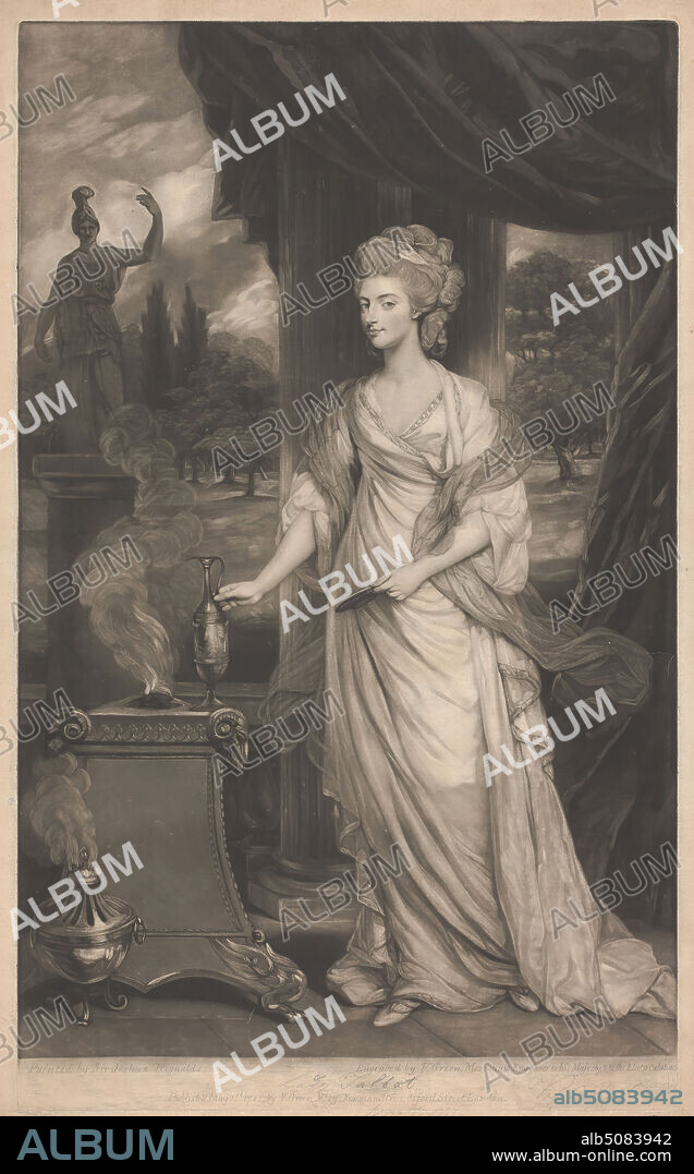 Lady Talbot, Valentine Green, 17391813, British, after Sir Joshua Reynolds RA, 17231792, British, 1782, Mezzotint on moderately thick, moderately textured, cream laid paper, Sheet: 26 1/8 × 16 7/16 inches (66.4 × 41.8 cm), Plate: 25 1/8 × 15 1/4 inches (63.8 × 38.7 cm), and Image: 23 7/8 × 15 3/16 inches (60.6 × 38.6 cm).