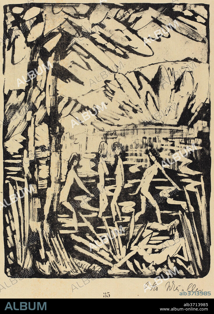 OTTO MüLLER. Five Girls at a Forest Pond (Funf Madchen am Waldteich). Dated: c. 1919. Medium: lithograph.