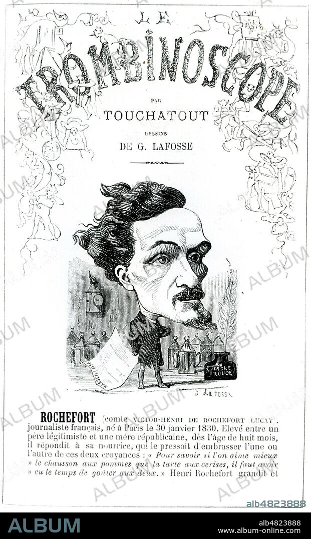 Portrait-charge de victor-Henri de ROCHEFORT (1830-1913) par G. Lafosse pour le Trombinoscope de Touchatout, vers 1873. Collection KHARBINE-TAPABOR.