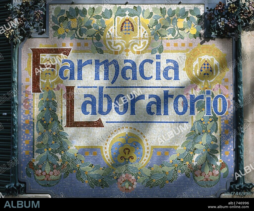 ARTE S. XIX. MODERNISMO. MOSAICO MODERNISTA de una FARMACIA que se encuentra en la calle Bruc. BARCELONA. Cataluña.