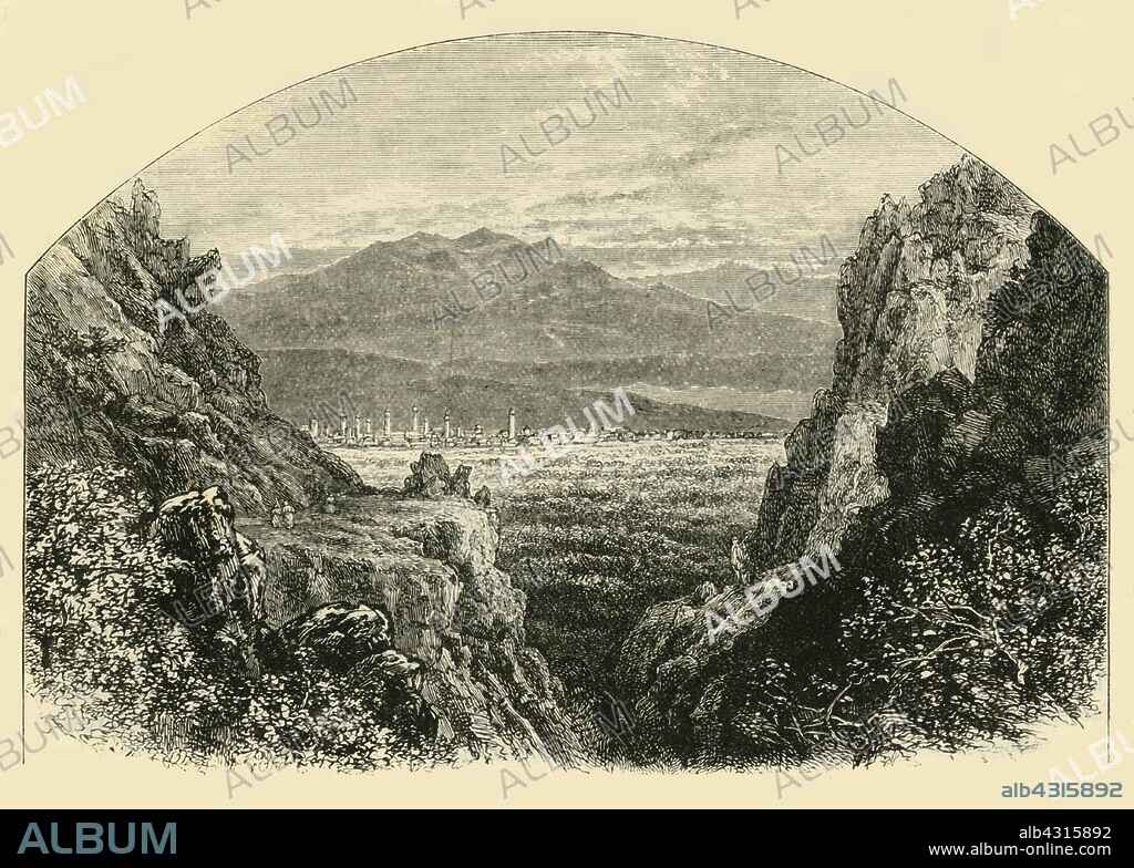 'Approach to Antioch', 1890. Ancient Greek city on the eastern side of the Orontes River, founded 4th century BC by Seleucus I Nicator, a chief center of early Christianity during Roman times and was on the frontline of  conflicts between two hostile empires over the next 350 years.  Siege of Antioch took place during the First Crusade in 1097 and 1098. From "Cassell's Illustrated Universal History, Vol. III - The Middle Ages", by Edmund Ollier. [Cassell and Company, Limited, London, Paris and Melbourne, 1890. ].