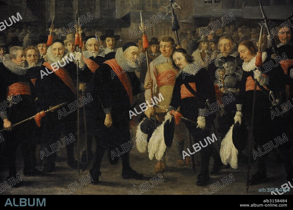 ARTE BARROCO. FLANDES. David Teniers el Joven (1610-1690). Pintor y grabador flamenco. Retrato de los miembros del gremio de Oude Voetboog en Grote Mark, Amberes, 1643. Oleo sobre lienzo. Detalle. Museo del Hermitage (The State Hermitage Museum). San Petersburgo. Rusia.