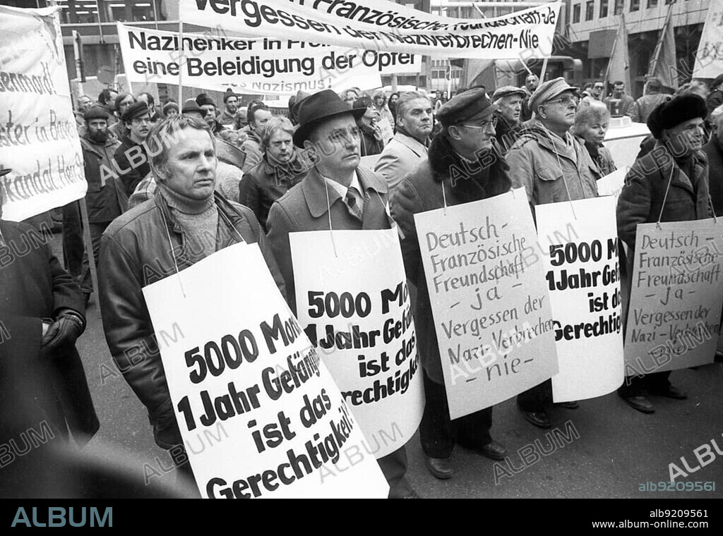 Organisations of French Jews and German Nazi victims demonstrated for a condemnation of Gestapo and SS man Kurt Lischka, who was responsible for the deportation of 76, 000 Jews in France during the war, in Cologne, Germany, 31 January 1980
