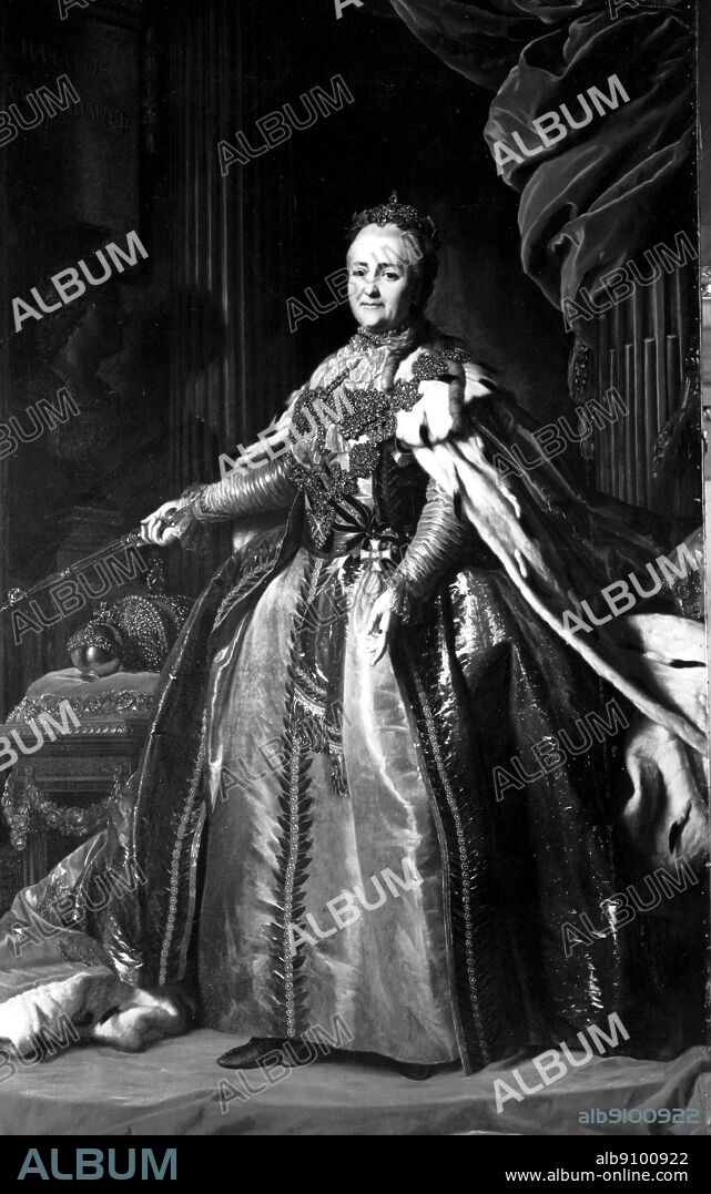 Catherine II (Catherine the Great) (1729-1796), by Alexander Roslin, 1776-1777. Catherine reigned as Empress of Russia from June 28, 1762 until her death. By mounting the Orlov diamond in her sceptre, Catherine was perhaps reminding herself that she owed her throne to the Orlovs. The Romanovs by Virginia Cowles, page 98.