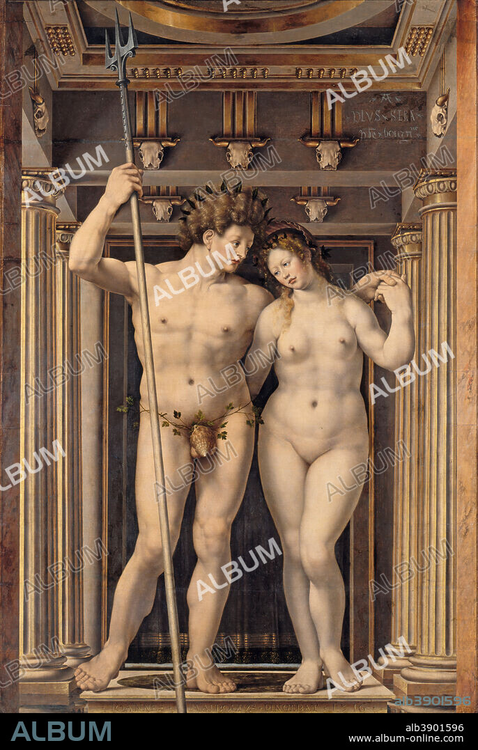 JAN GOSSAERT. Neptune and Amphitrite. Date/Period: 1516. Painting. Oil on oak wood. Height: 188 cm (74 in); Width: 124 cm (48.8 in).