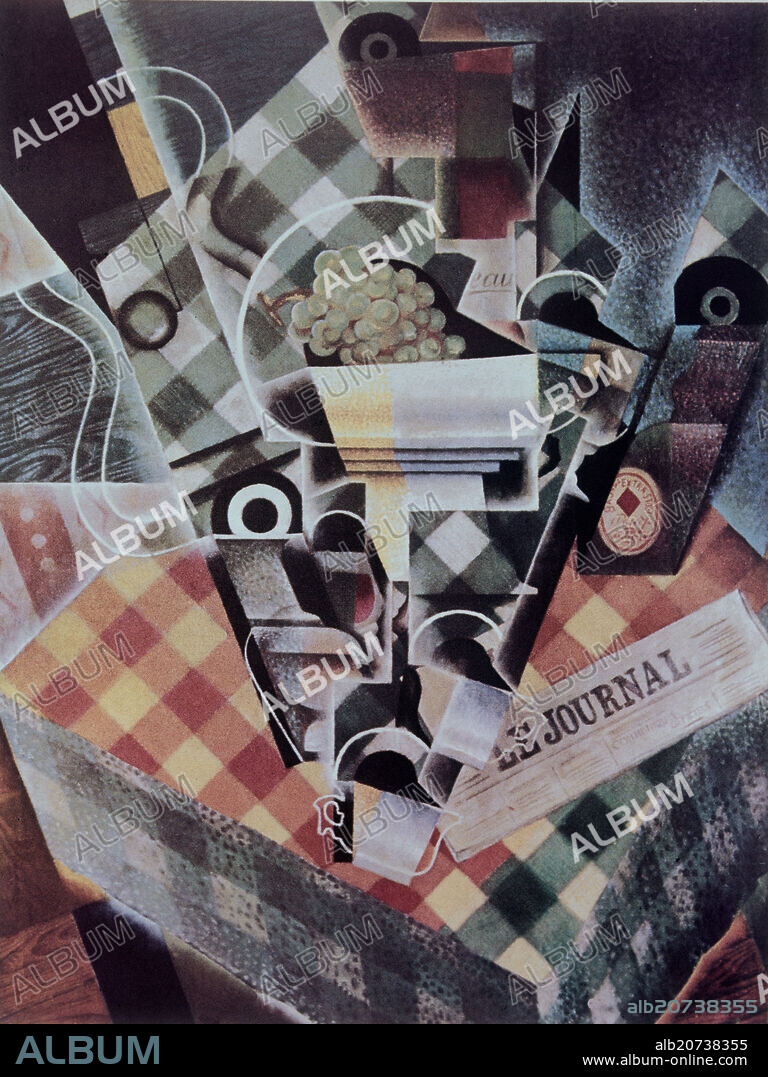 JUAN GRIS. NATURALEZA MUERTA SOBRE MANTEL A CUADROS - 1915 - CUBISMO.