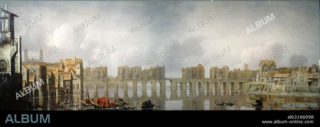 Painting depicting London Bridge over the River Thames by Claude de Jongh (1605-1663) Dutch Golden Age painter. Dated 17th Century.