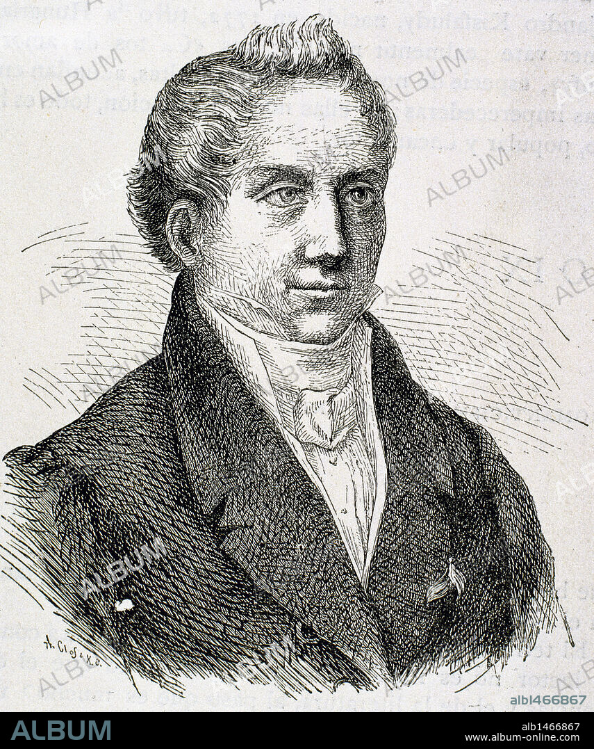 SCHLEGEL, Friedrich (1772-1829). Crítico literario, orientalista y teórico del romanticismo alemán. Grabado del s. XIX.