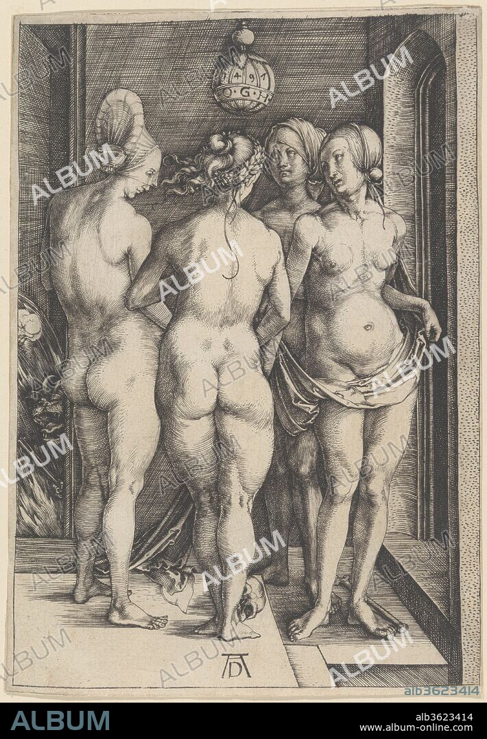ALBRECHT DÜRER. Four Naked Women. Artist: Albrecht Dürer (German, Nuremberg 1471-1528 Nuremberg). Dimensions: plate: 7 5/8 x 5 5/16 in. (19.4 x 13.5 cm). Date: 1497.